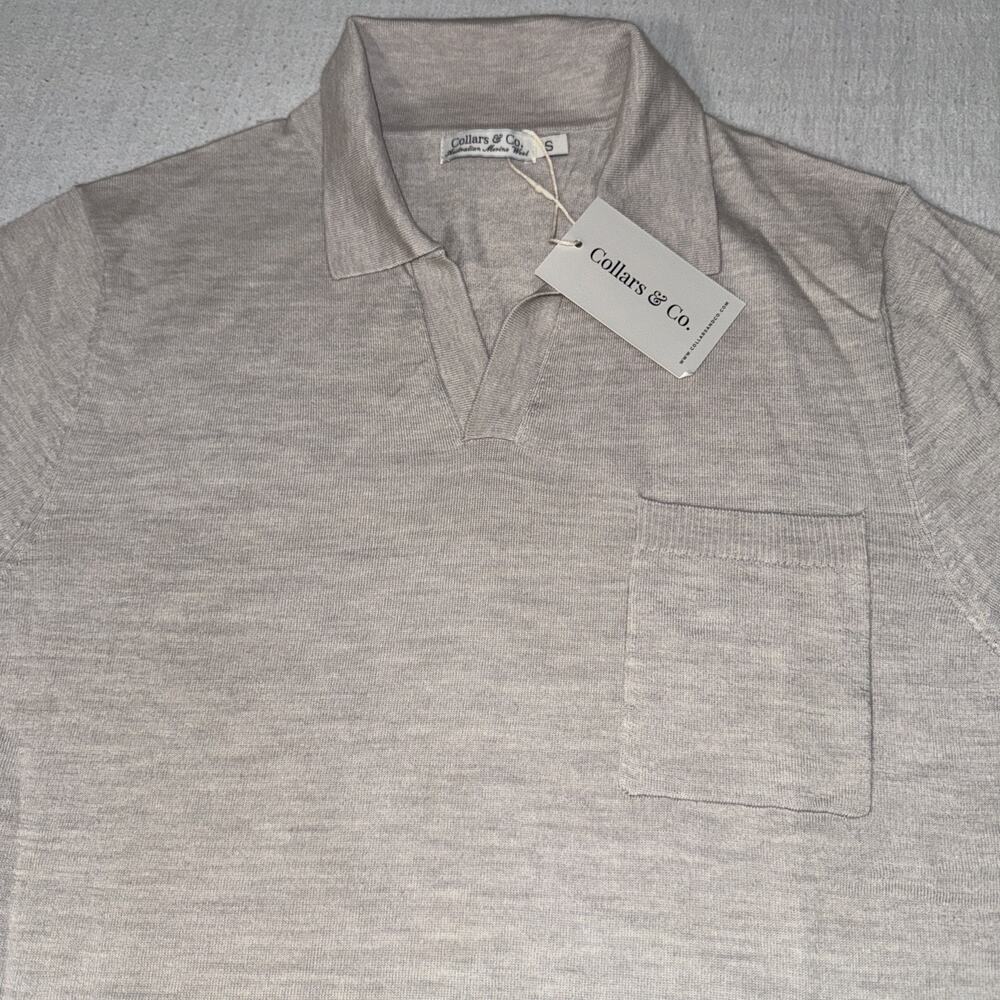 Collars & Co. Australian Marino Wool Short Sleeve Polo Tan Men’s Small NWT